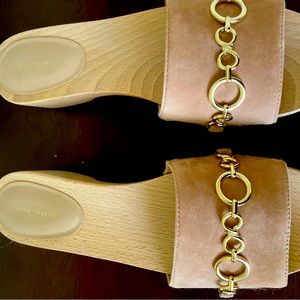Ann Taylor chain leather clogs slides